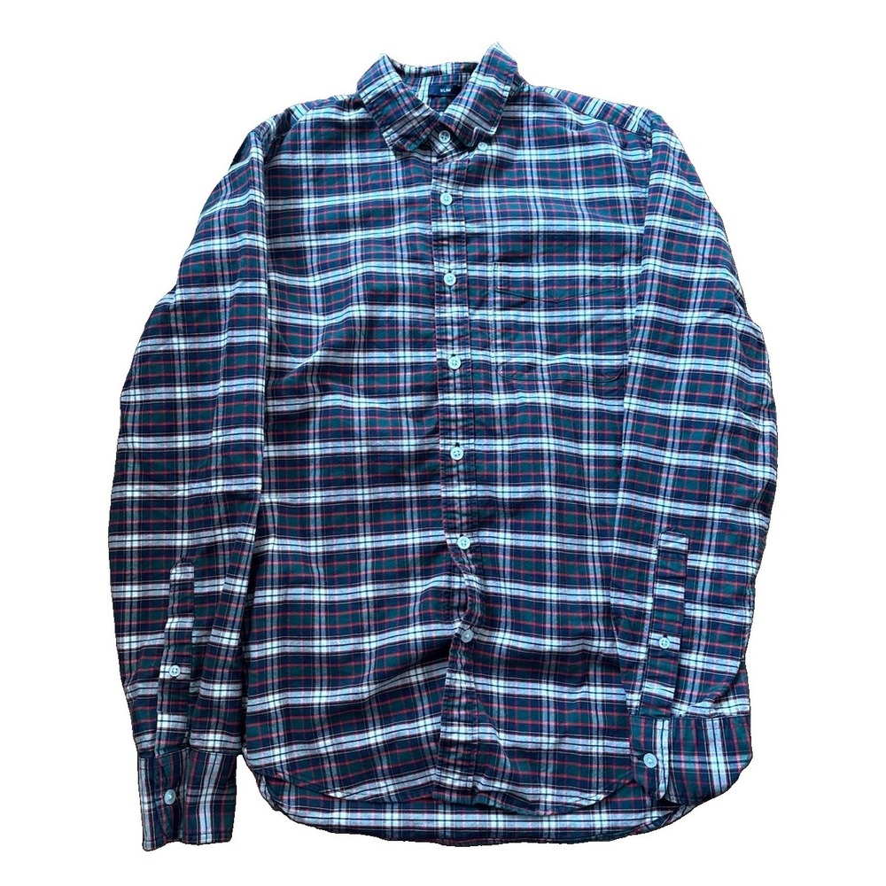 J.CREW Flex Oxford Slim Fit Shirt Mens Small Green Red Plaid Button Down L/S